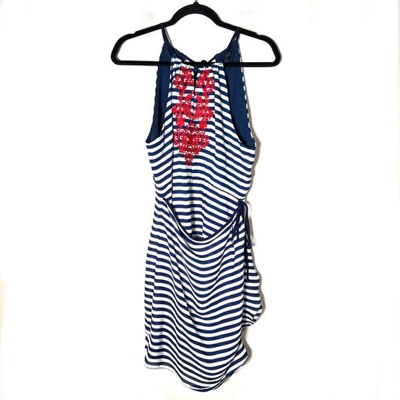 THML red white blue halter style casual knee length dress size small S B119 - Picture 1 of 4
